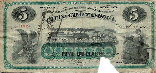 $5 G-1298.05 T1 City Chattanooga 1874